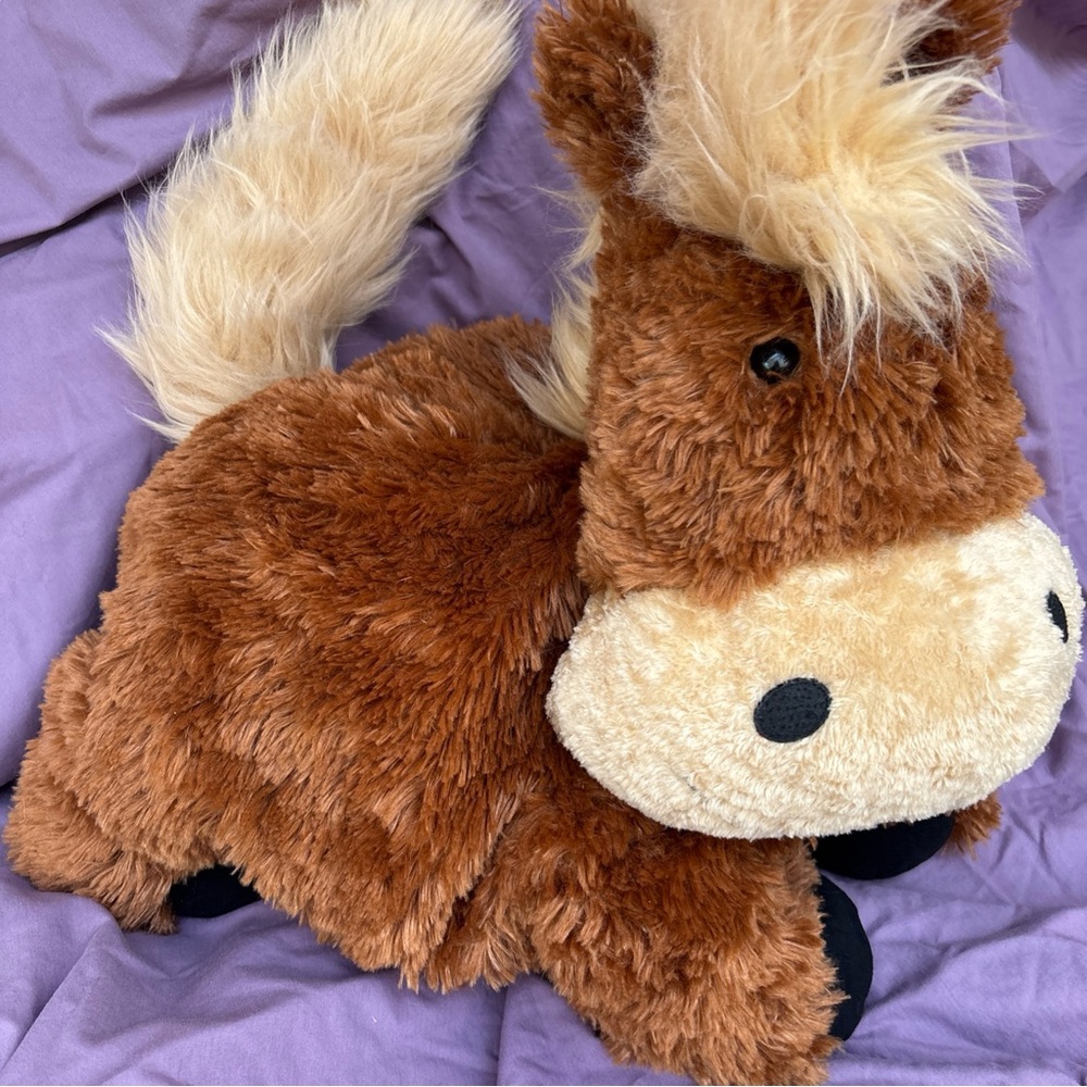 Jellycat Large TRUFFLES PILLOW PONY Plush horse floppy brown tan foldable EUC